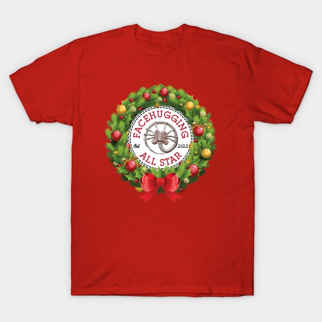 Christmas All Star Facehugger Alien Wreath T-Shirt by Rebus28